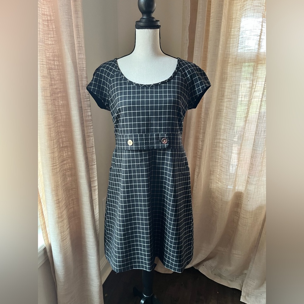 Juicy Couture Dress Size 6 Black Checkered Sleeveless Dress Wool Silk